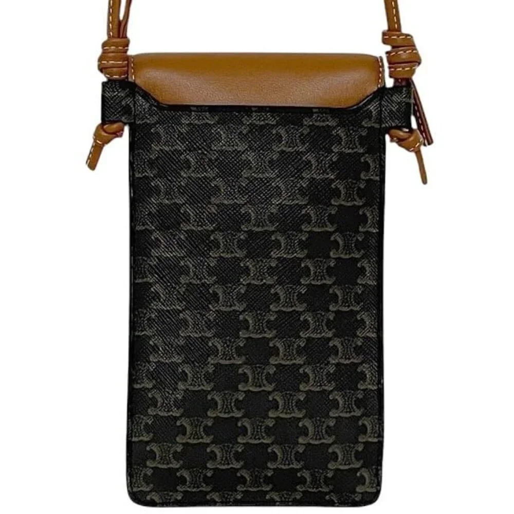 Celine Shoulder Bag Fon Shoulder Black Brown Triomphe - Picture 3 of 10